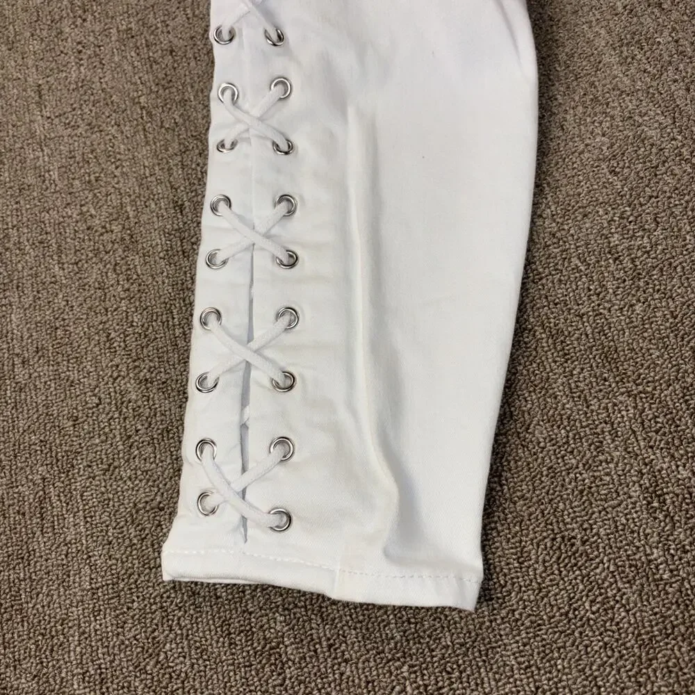 True Religion Lace Up Sides Jeans Men’s White Skinny Clean 34x26